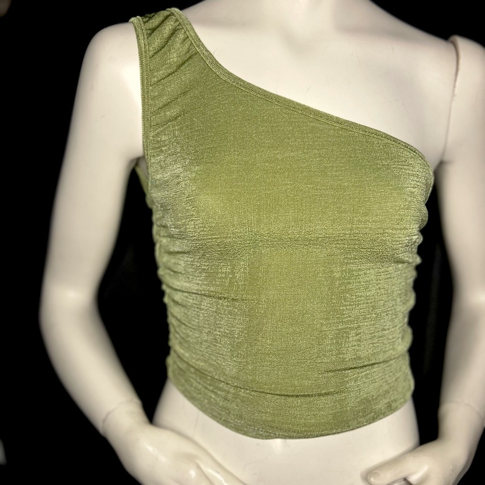 PrettyLittleThing One-Shoulder Green Tank Top
